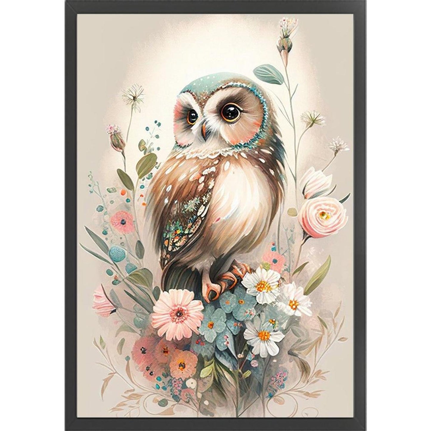 Owl With Flowers - Full 11CT Stamped Cross Stitch 40x60CM - Jinlei