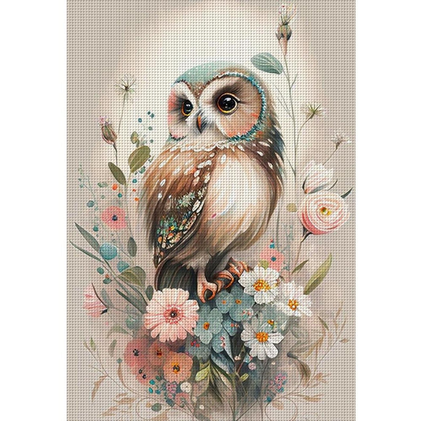 Owl With Flowers - Full 11CT Stamped Cross Stitch 40x60CM - Jinlei