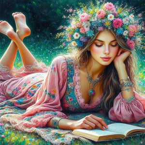 Reading Girl 40*40CM(Picture) Full Round Drill Diamond Painting