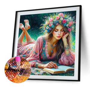 Reading Girl 40*40CM(Picture) Full Round Drill Diamond Painting