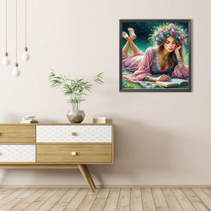 Reading Girl 40*40CM(Picture) Full Round Drill Diamond Painting