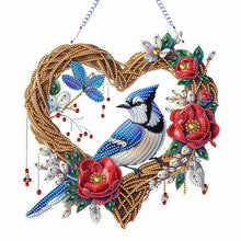 Load image into Gallery viewer, Wreath Blue Bird Theme 2D Flat DIY Diamond Art Pendant Wall Door Decoration

