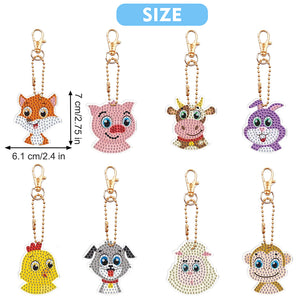 8Pcs Double Sided Animal DIY Diamond Art Keyring for Home Birthday Party Decor