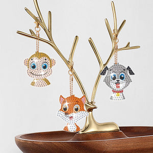 8Pcs Double Sided Animal DIY Diamond Art Keyring for Home Birthday Party Decor