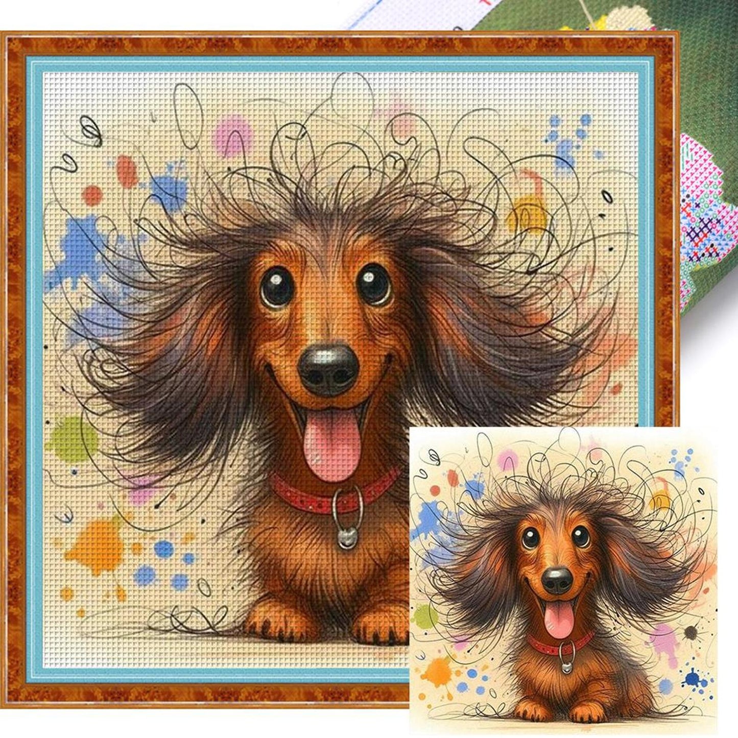 Color Pencil Dachshund-Dog - Full 11CT Stamped Cross Stitch 45x45CM - Huacan