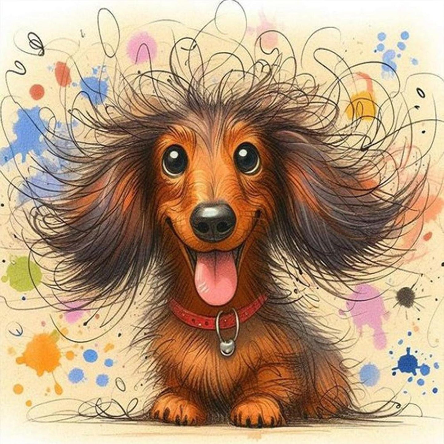 Color Pencil Dachshund-Dog - Full 11CT Stamped Cross Stitch 45x45CM - Huacan