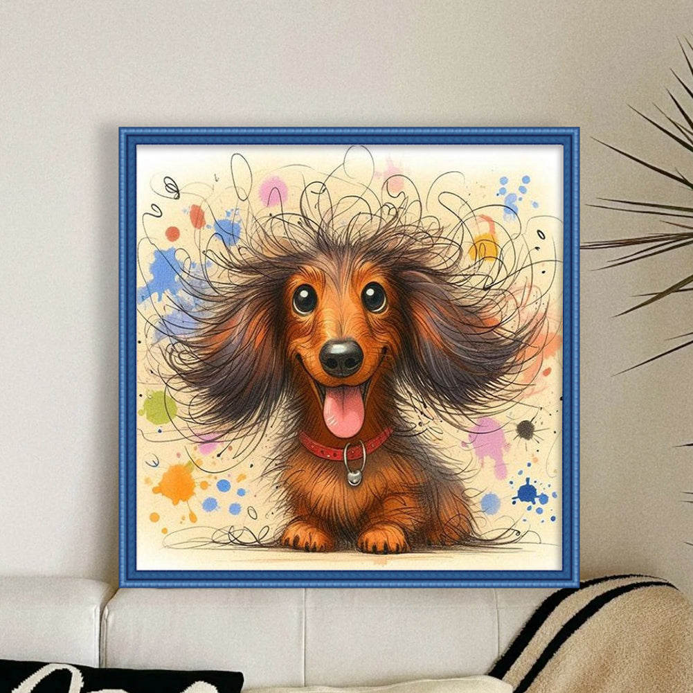 Color Pencil Dachshund-Dog - Full 11CT Stamped Cross Stitch 45x45CM - Huacan