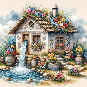 Huancan - Flower House - 45*45CM 11CT 3 Stamped Cross Stitch