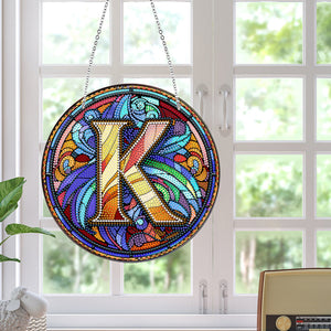 Double Sided Letter K Suncatcher Diamond Drawing Hanging Ornament for Home Decor
