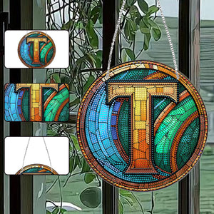 Double Sided Letter T Suncatcher Diamond Drawing Hanging Ornament for Home Decor