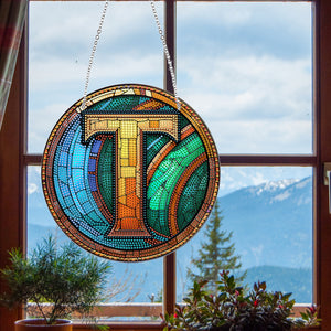 Double Sided Letter T Suncatcher Diamond Drawing Hanging Ornament for Home Decor