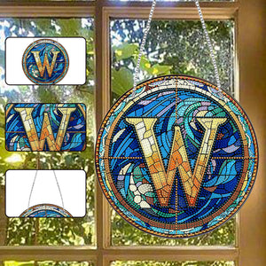 Double Sided Letter W Suncatcher Diamond Drawing Hanging Ornament for Home Decor
