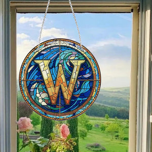Double Sided Letter W Suncatcher Diamond Drawing Hanging Ornament for Home Decor