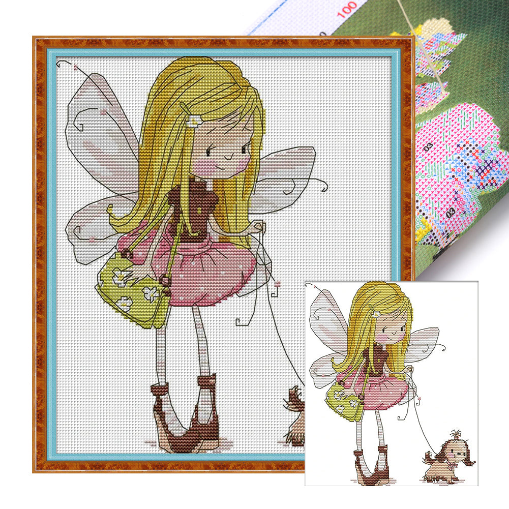 Joy Sunday - Elf Walking The Dog - 28*30CM 14CT 2 Stamped Cross Stitch