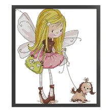 Load image into Gallery viewer, Joy Sunday - Elf Walking The Dog - 28*30CM 14CT 2 Stamped Cross Stitch
