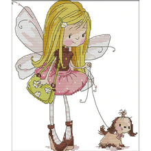 Load image into Gallery viewer, Joy Sunday - Elf Walking The Dog - 28*30CM 14CT 2 Stamped Cross Stitch
