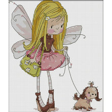 Load image into Gallery viewer, Joy Sunday - Elf Walking The Dog - 28*30CM 14CT 2 Stamped Cross Stitch
