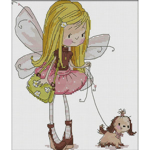 Joy Sunday - Elf Walking The Dog - 28*30CM 14CT 2 Stamped Cross Stitch