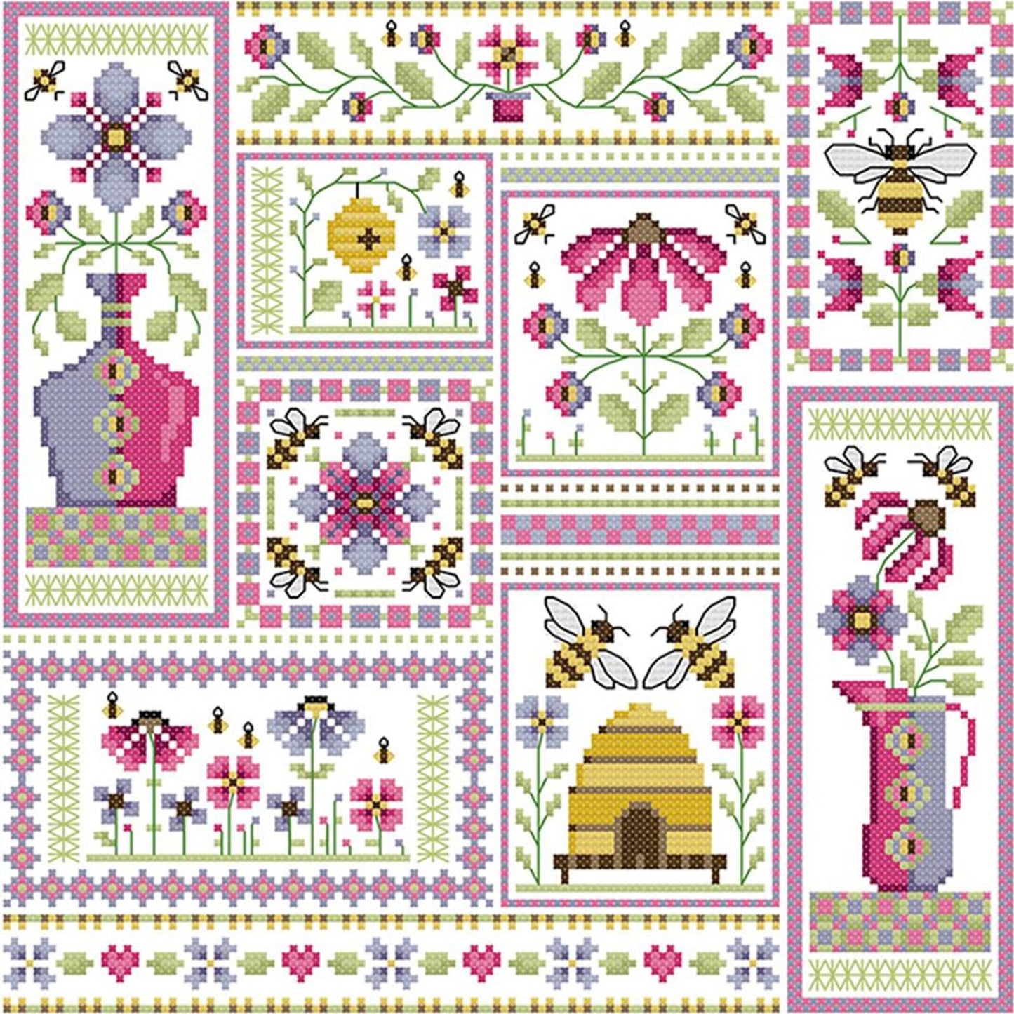 Bees In Garden - Partial 14CT Counted Cross Stitch 33x33CM - Joy Sunday Backstitch