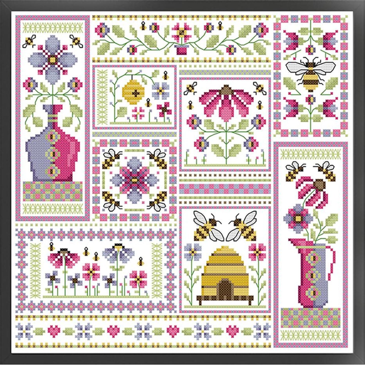 Bees In Garden - Partial 14CT Counted Cross Stitch 33x33CM - Joy Sunday Backstitch