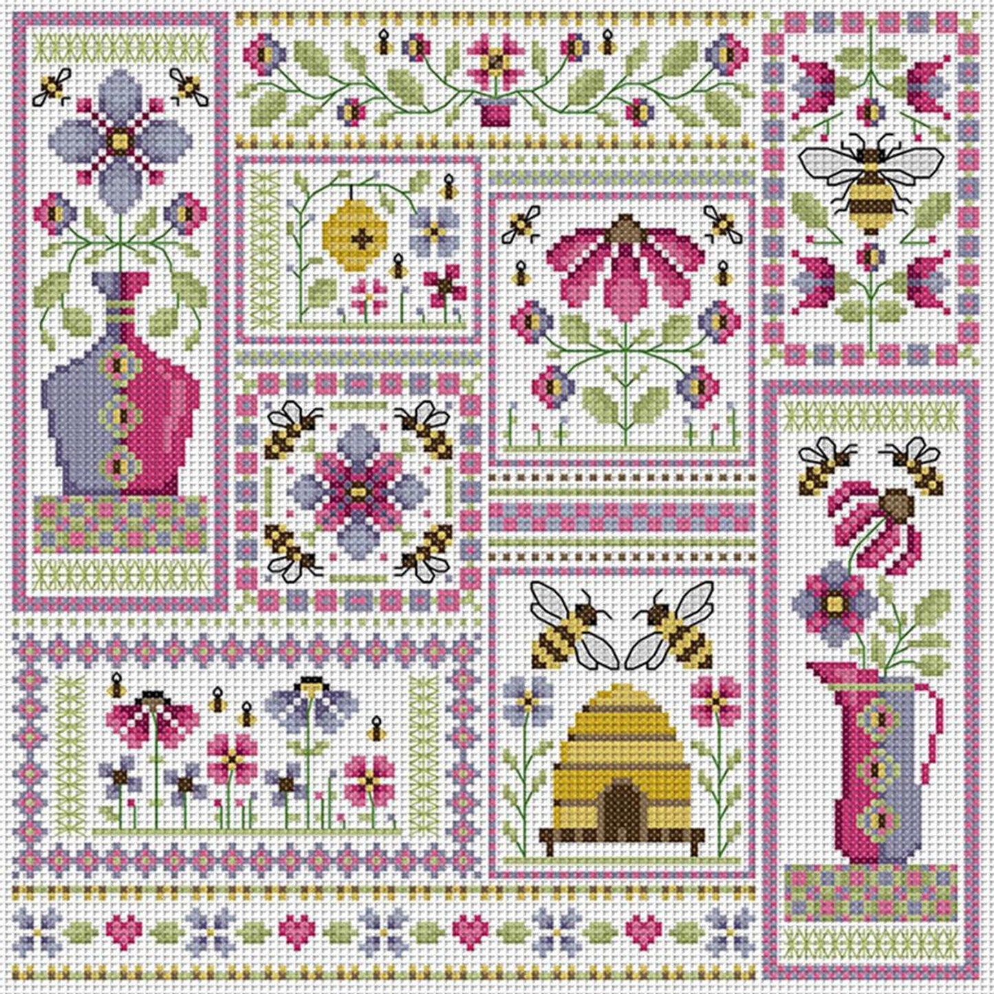 Bees In Garden - Partial 14CT Counted Cross Stitch 33x33CM - Joy Sunday Backstitch
