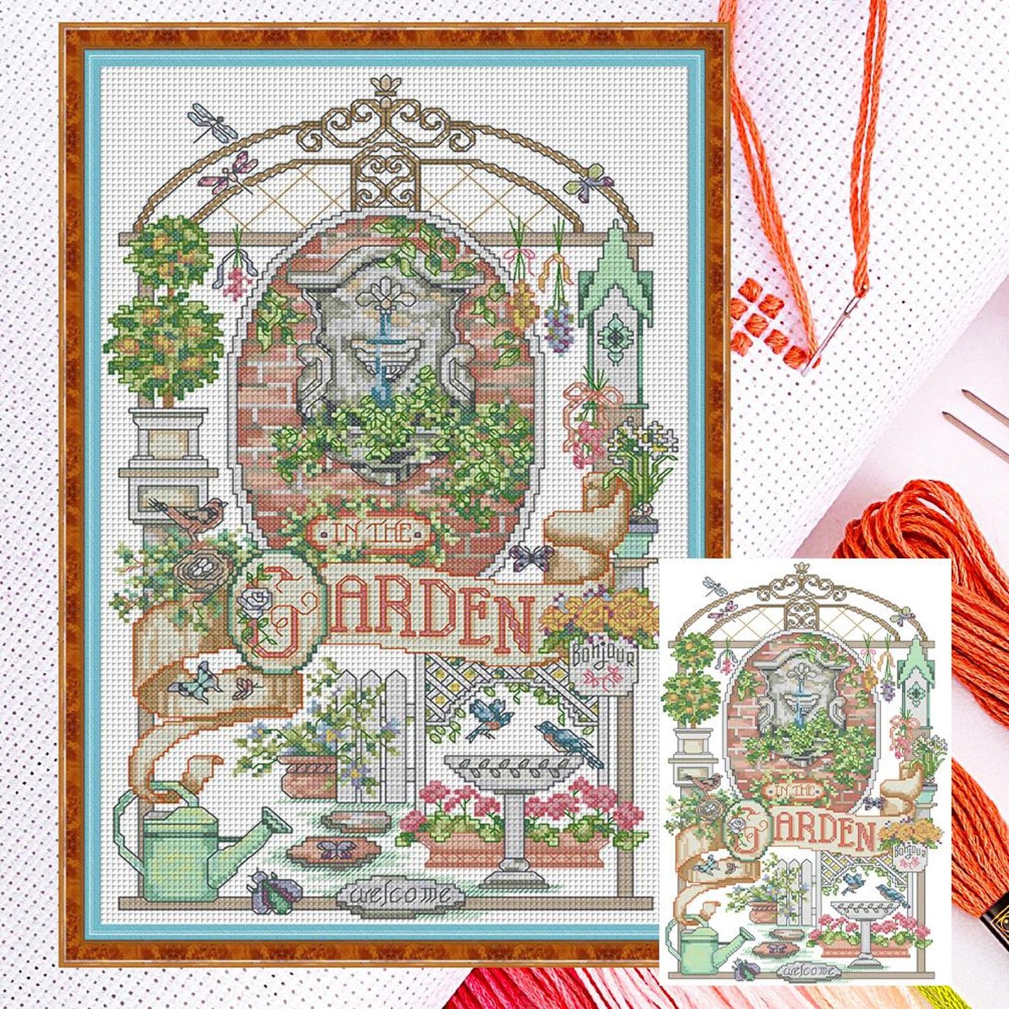 In The Garden - Partial 14CT Counted Cross Stitch 29x44CM - Joy Sunday Backstitch