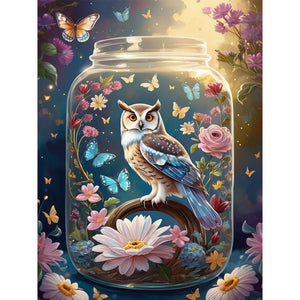 Owl In A Glass Cup 30*40CM(Canvas) Full Round Drill Diamond Painting