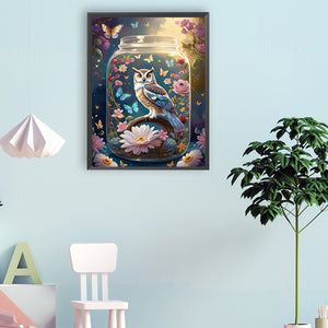 Owl In A Glass Cup 30*40CM(Canvas) Full Round Drill Diamond Painting