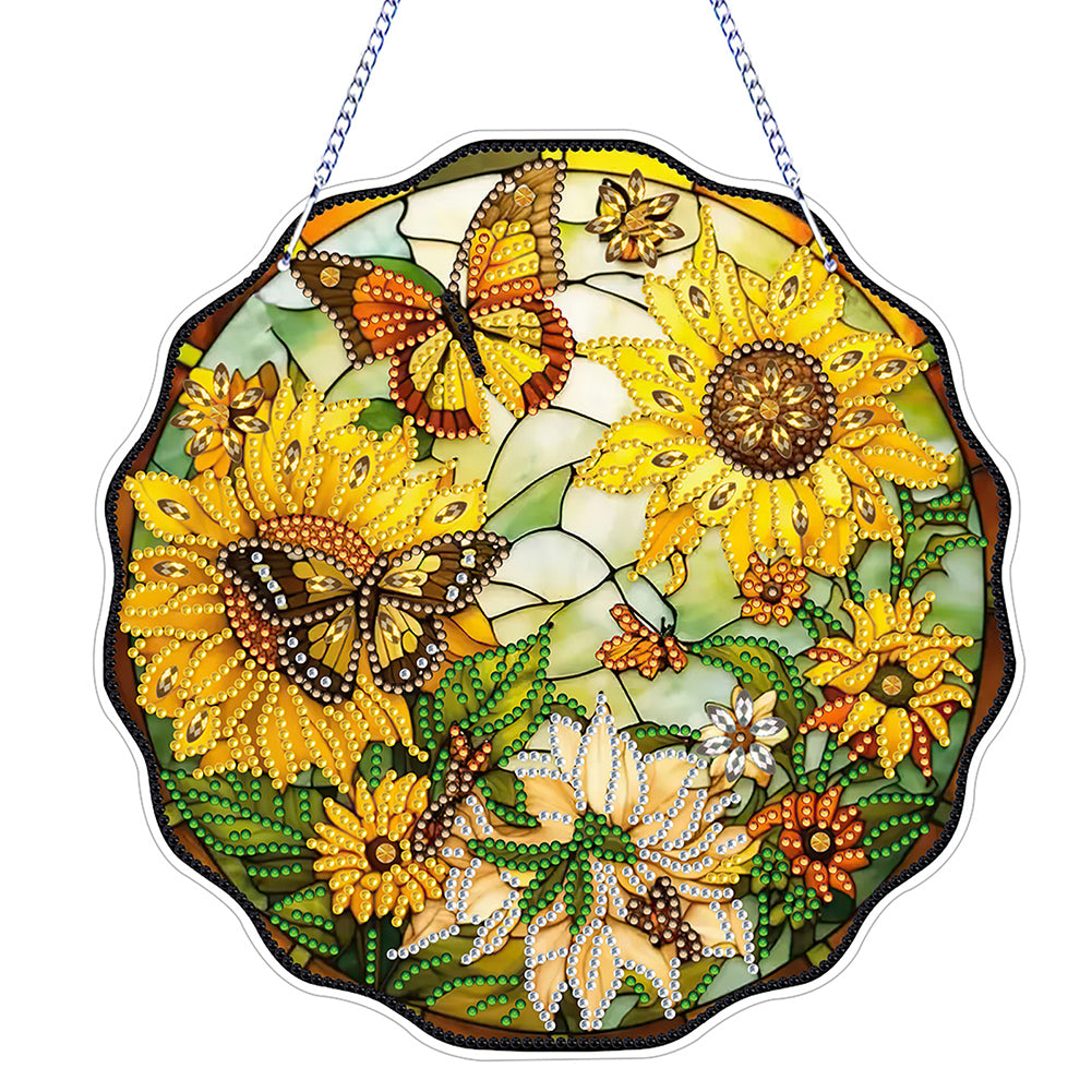 Butterfly Sunflower 2D Flat DIY Diamond Art Suncatcher Diamond Art Pendant Decor