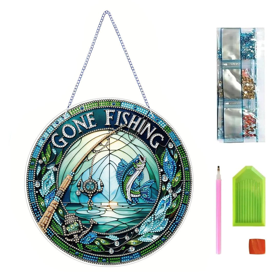 Hooked Fish 2D Flat DIY Diamond Art Sun Catcher Hanging Diamond Art Pendant