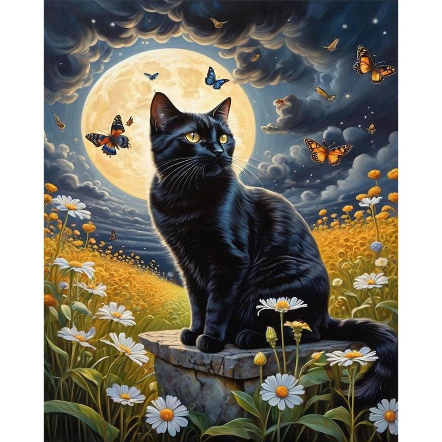 Black Cat Under Moon - Full 11CT Stamped Cross Stitch 40x50CM - Huacan