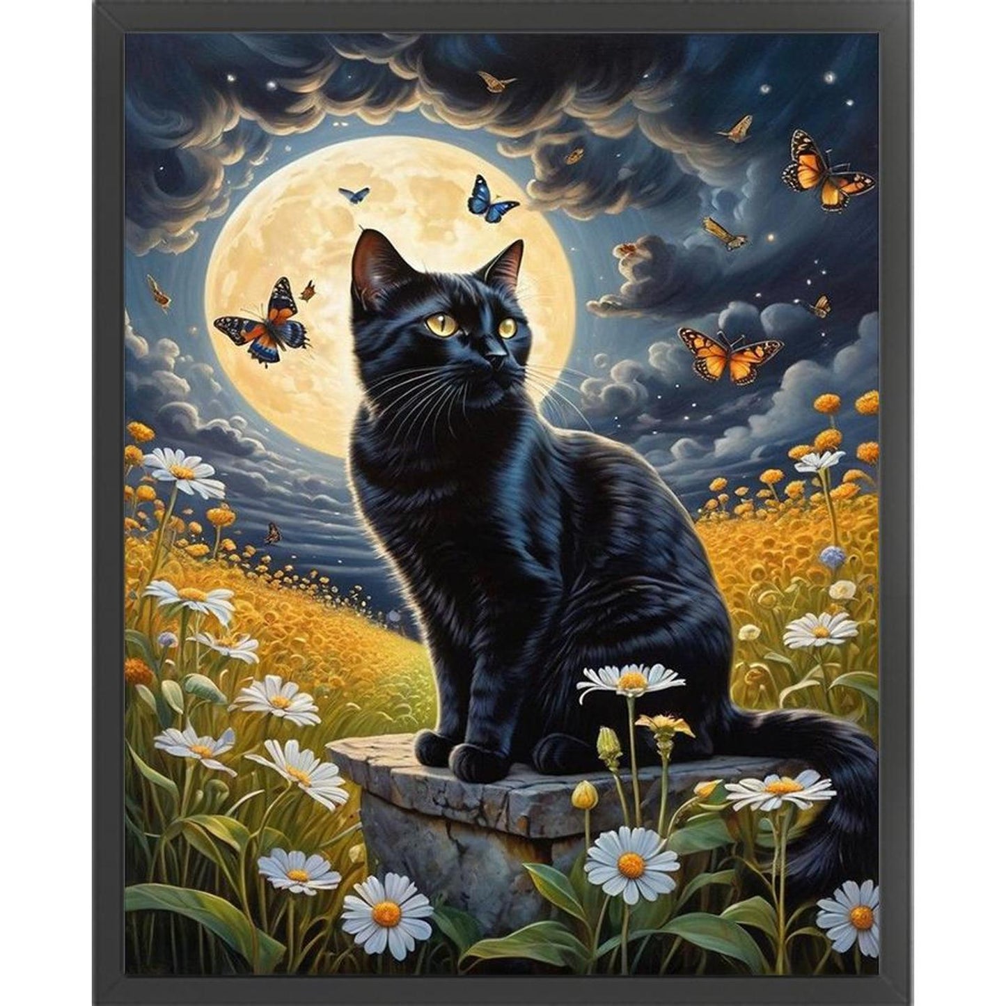 Black Cat Under Moon - Full 11CT Stamped Cross Stitch 40x50CM - Huacan