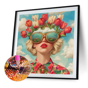Tulip Girl With Sunglasses 40*40CM(Canvas) Full Round Drill Diamond Painting