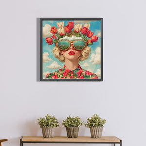 Tulip Girl With Sunglasses 40*40CM(Canvas) Full Round Drill Diamond Painting