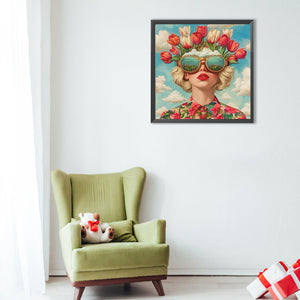Tulip Girl With Sunglasses 40*40CM(Canvas) Full Round Drill Diamond Painting