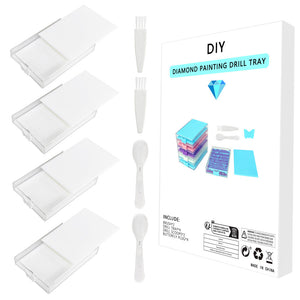 4Pcs Diamond Painting Tray with Lid 5D DIY Drills Plate with Sppon & Brush