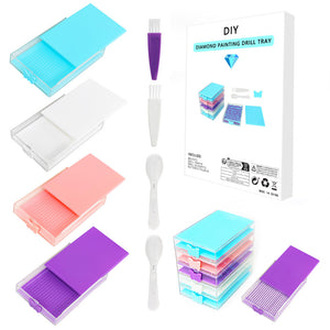 4Pcs Diamond Painting Tray with Lid 5D DIY Drills Plate with Sppon & Brush