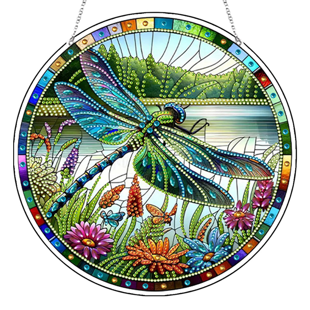 Dragonfly Flower 2D Flat DIY Special Shape Diamond Art Sun Catcher Pendant