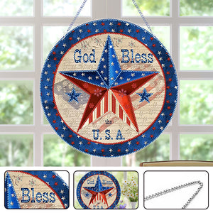 Acrylic 2D Flat DIY US Flag Star Diamond Art Pendant Wall Decor for Home