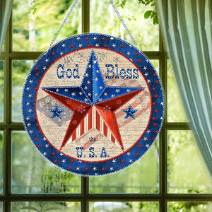Acrylic 2D Flat DIY US Flag Star Diamond Art Pendant Wall Decor for Home
