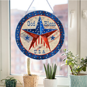 Acrylic 2D Flat DIY US Flag Star Diamond Art Pendant Wall Decor for Home