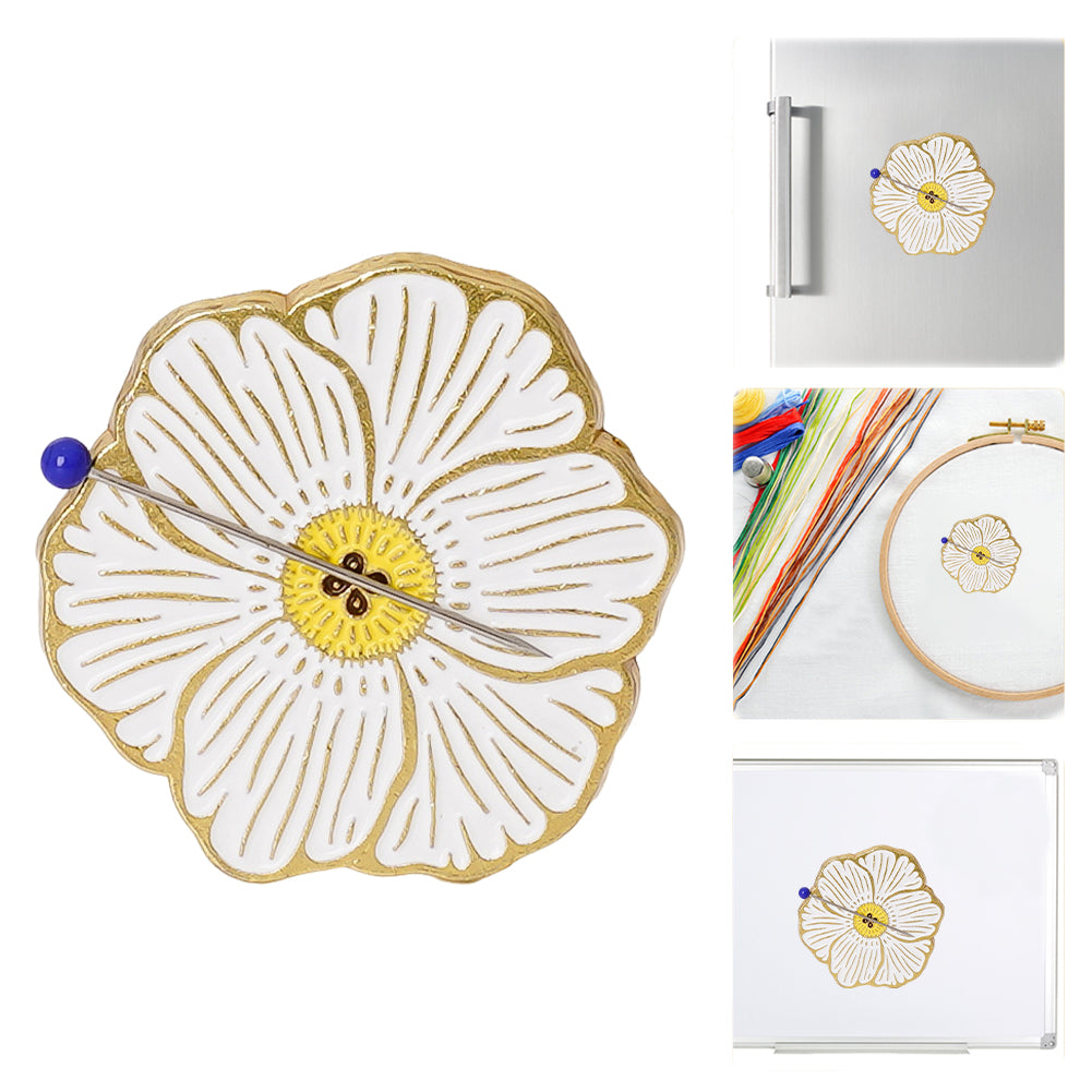 Aesthetic Alloy Cross Stitch Needle Minder Needlework Accessories (White Flower)