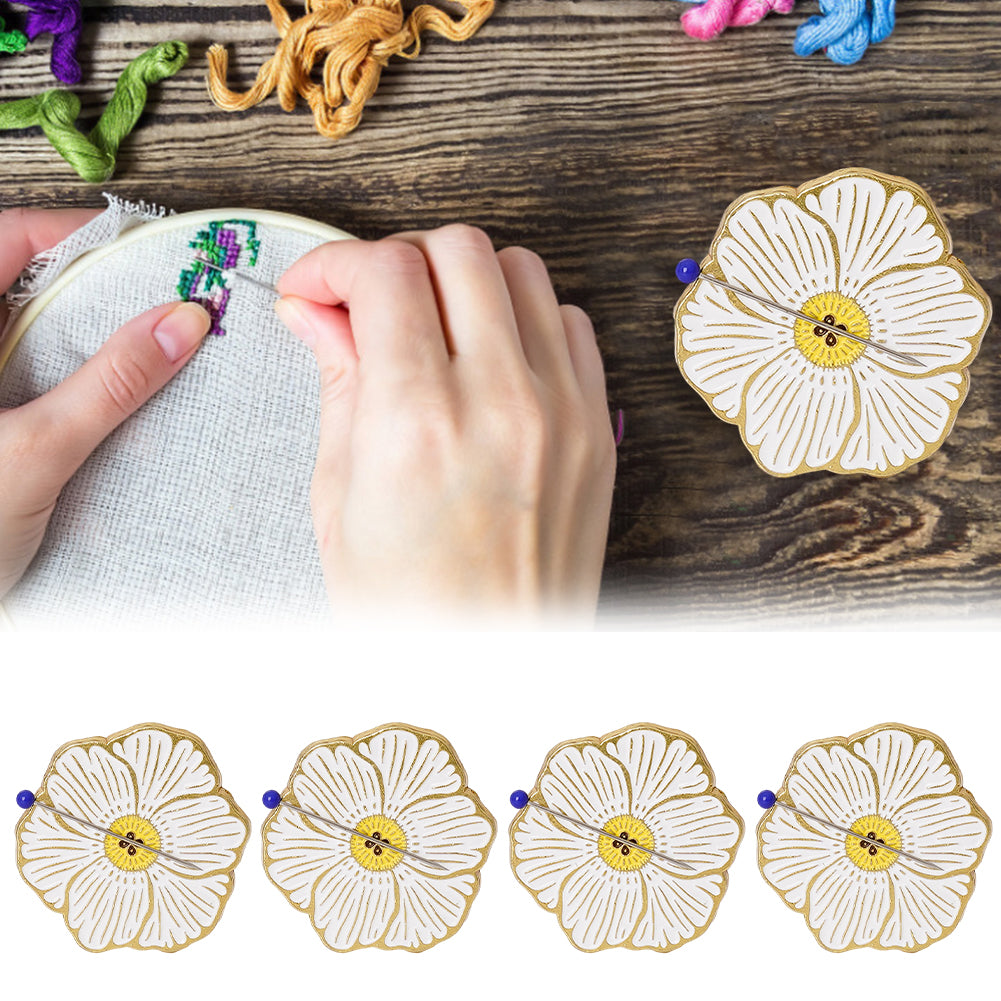 Aesthetic Alloy Cross Stitch Needle Minder Needlework Accessories (White Flower)