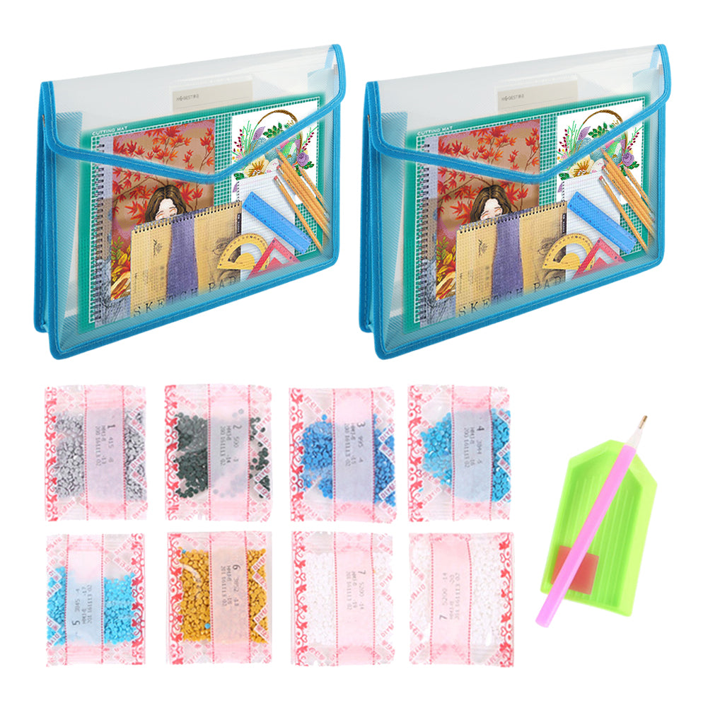 Cross Stitch Canvas Storage Bag 3D Portfolio for Diamond Painting (A4 Blue)