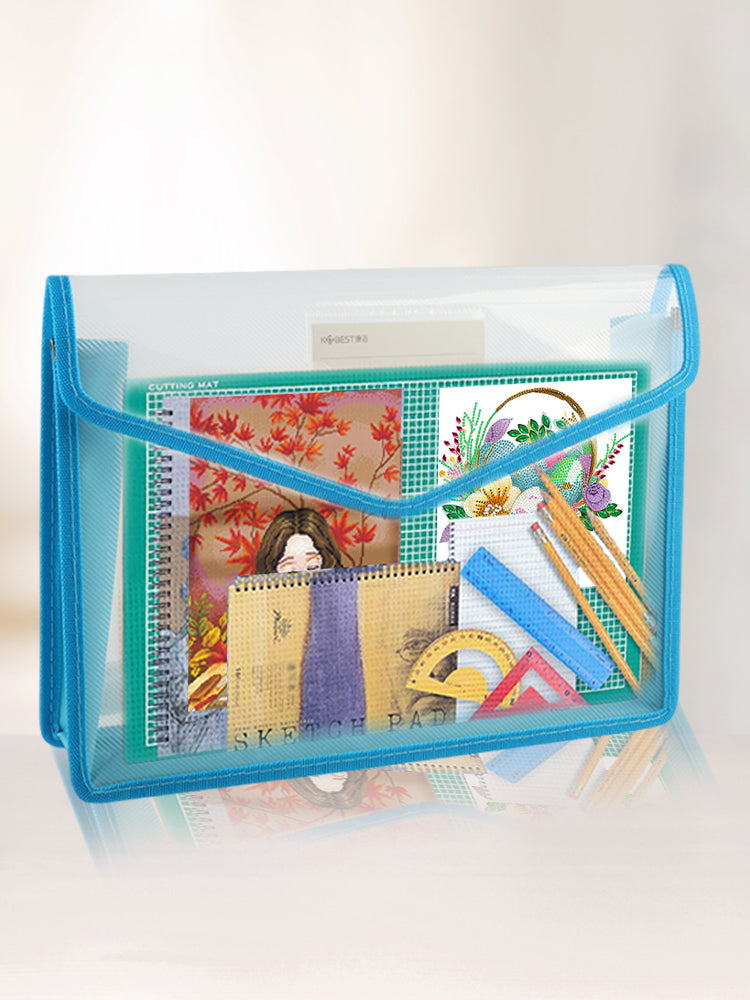 Cross Stitch Canvas Storage Bag 3D Portfolio for Diamond Painting (A4 Blue)