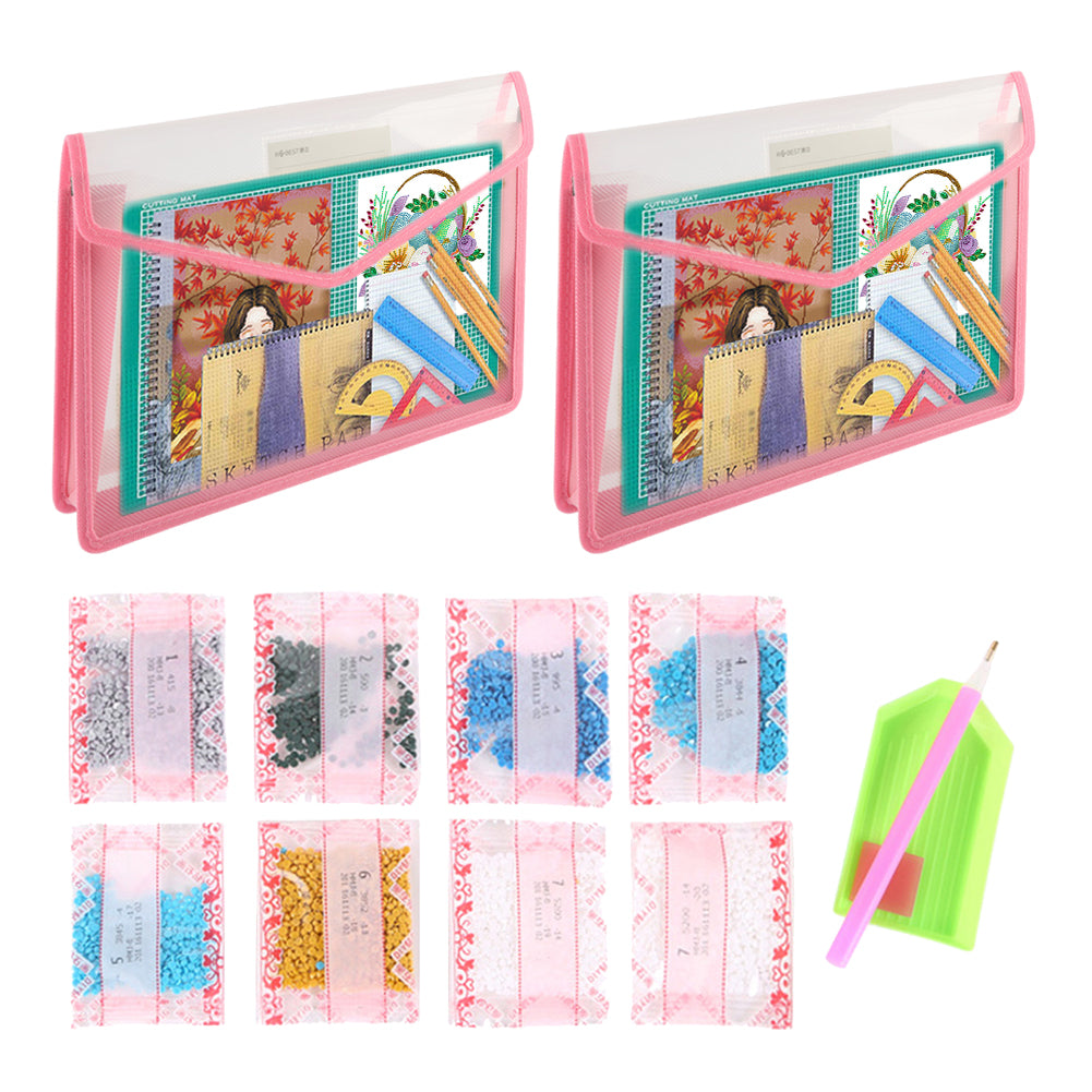 Cross Stitch Canvas Storage Bag 3D Portfolio for Diamond Painting (A3 Pink)