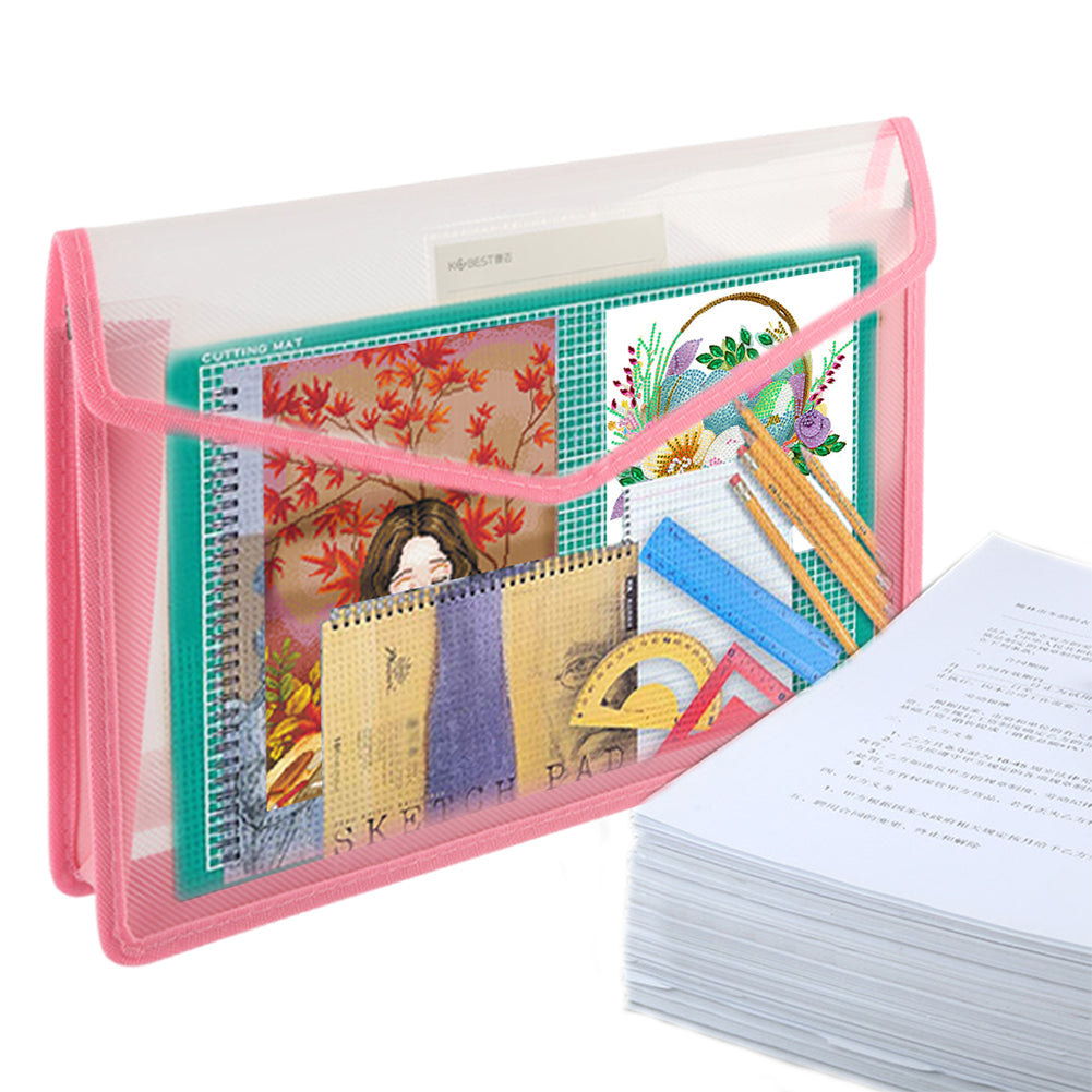 Cross Stitch Canvas Storage Bag 3D Portfolio for Diamond Painting (A3 Pink)