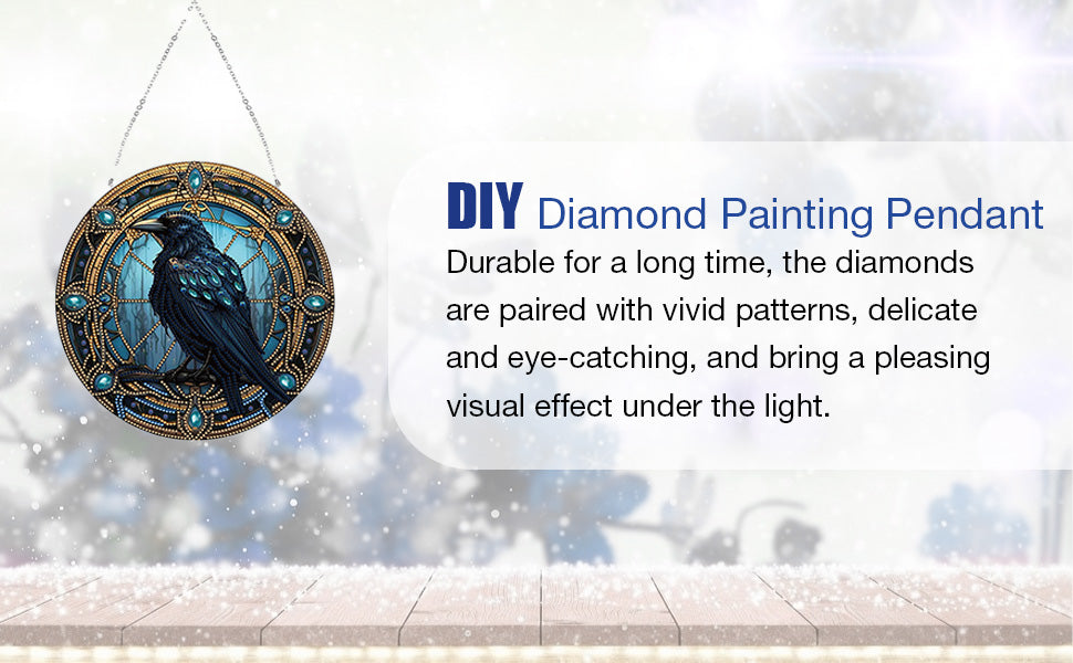 2D Flat DIY Stained Glass Crow Suncatcher Diamond Painting Art Pendant