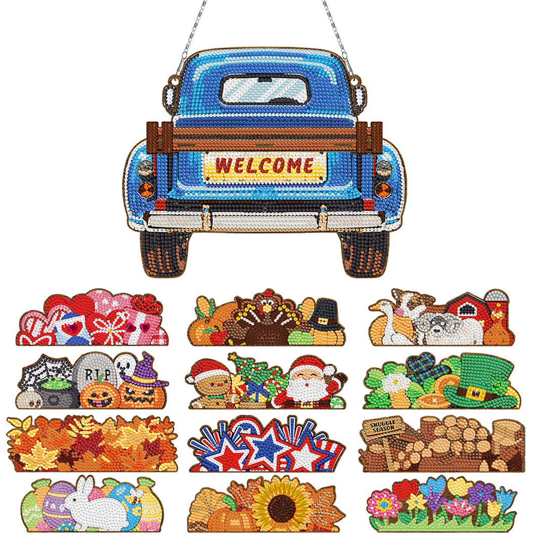 Acrylic Car 2D Flat DIY Rhinestone Diamond Art Window Pendants Wall Door Decor