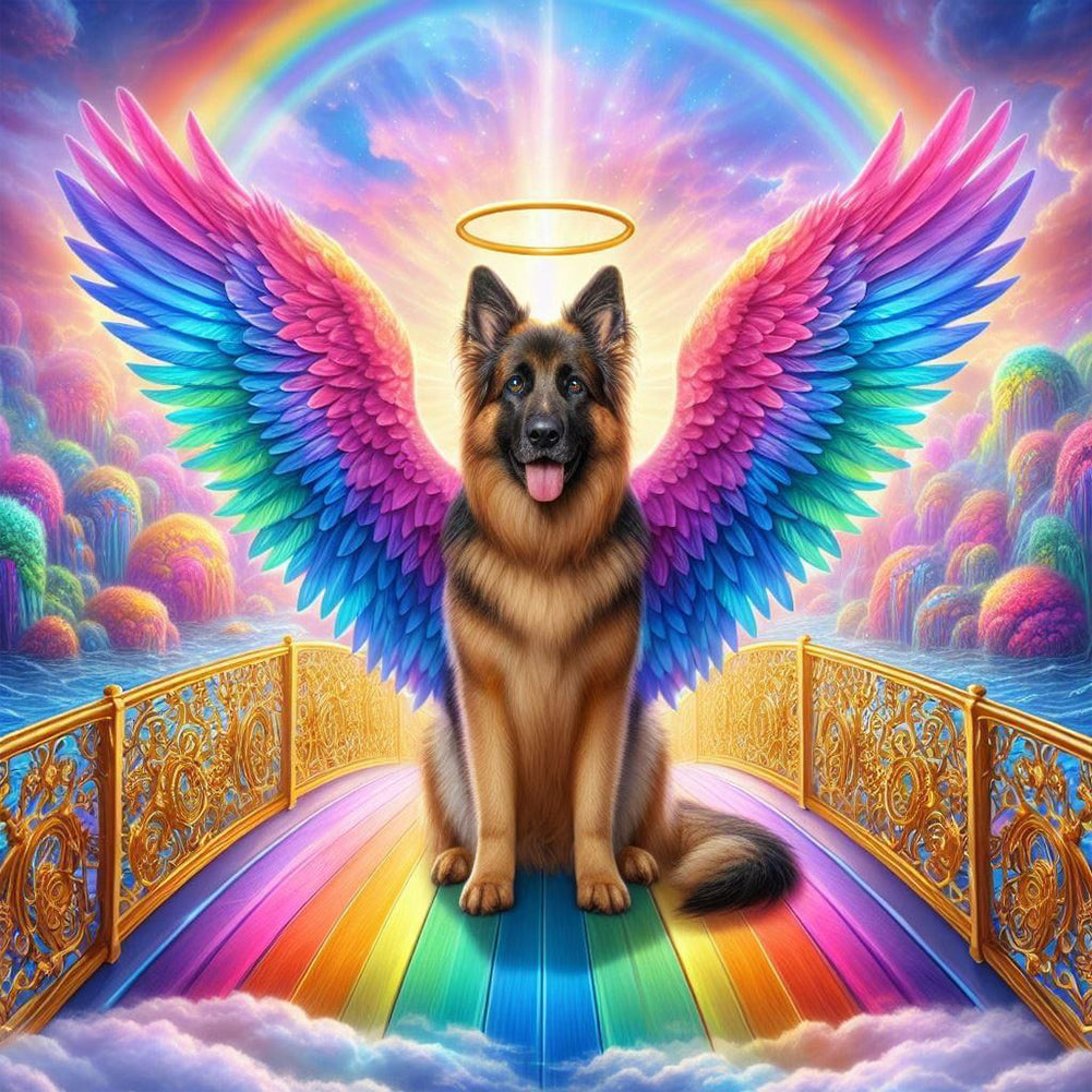 Rainbow Angel Shepherd Dog 40*40CM(Canvas) Full Round Drill Diamond Painting